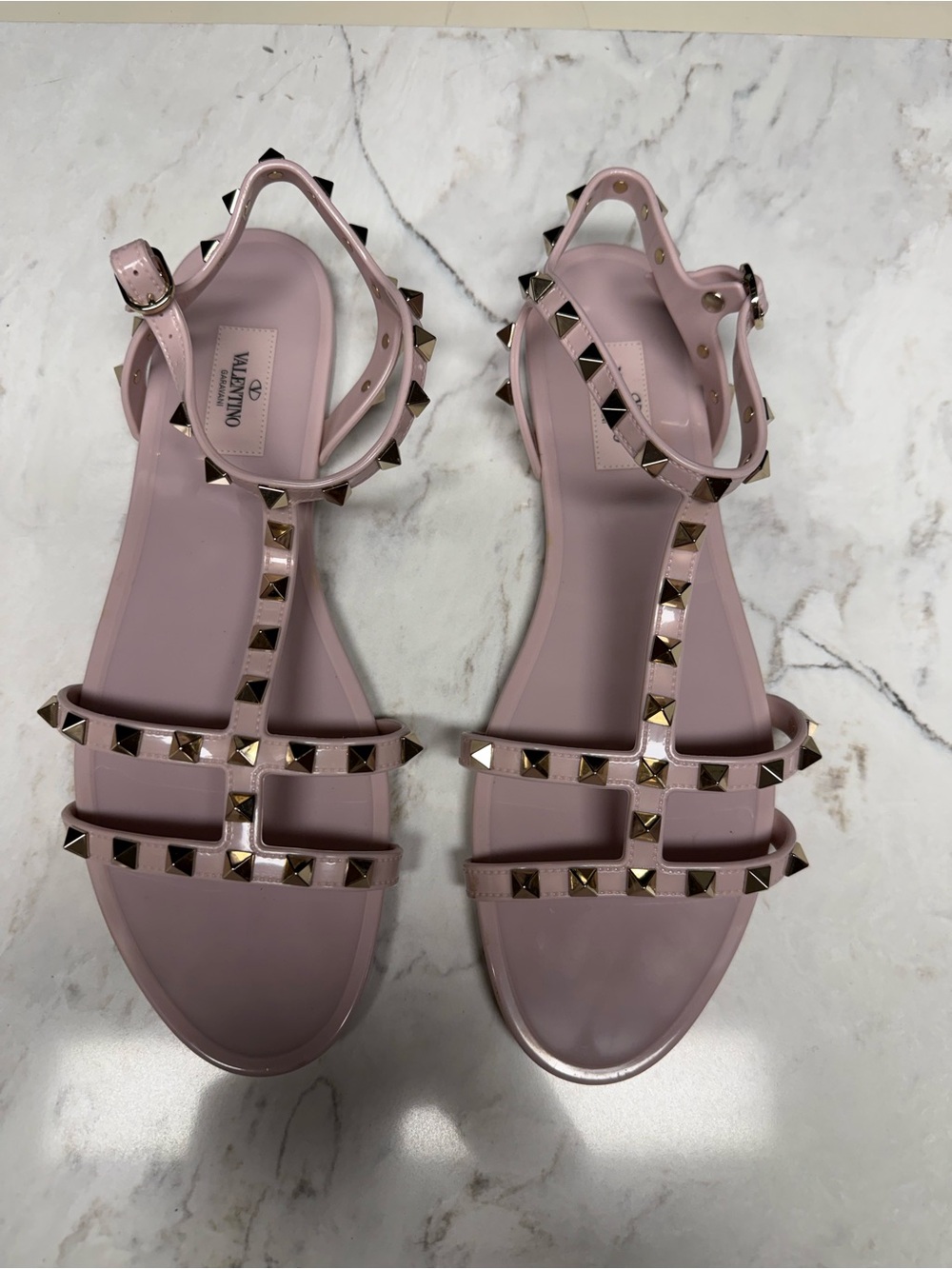 Valentino Water Rose Gladiator Rockstud T-Strap Flat Sandals